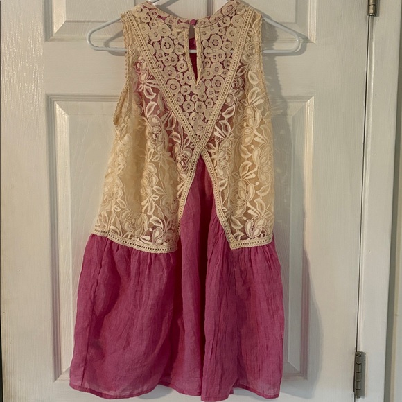 Umgee USA Boho Lace Sleeveless Dress Pink & Cream Size Small - Picture 5 of 6